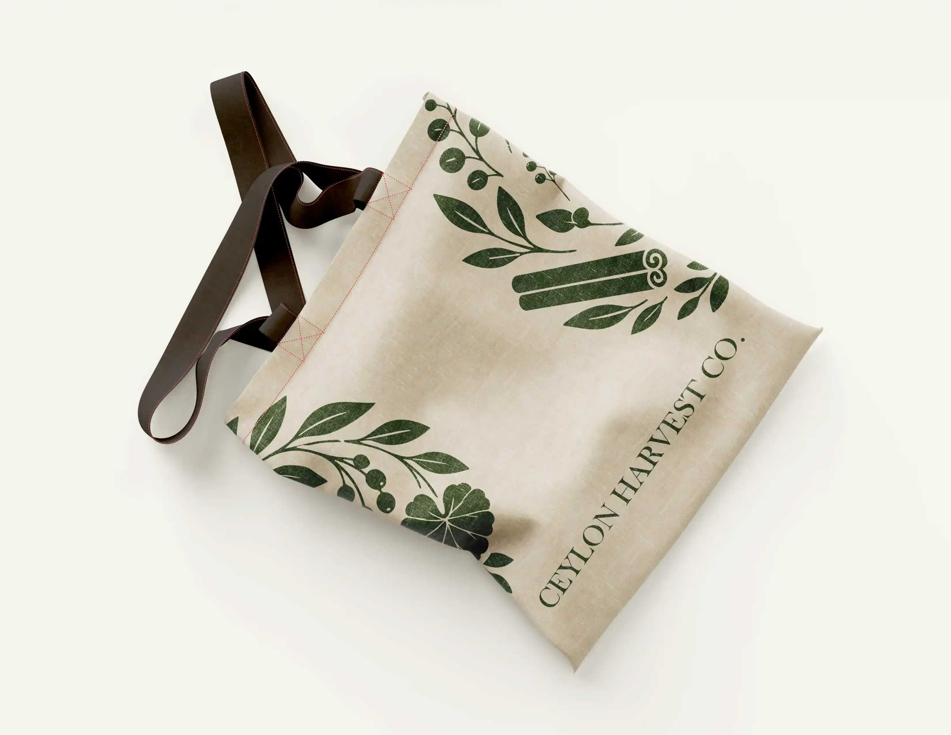 Ceylon Harvest Co. natural canvas tote bag with botanical pattern