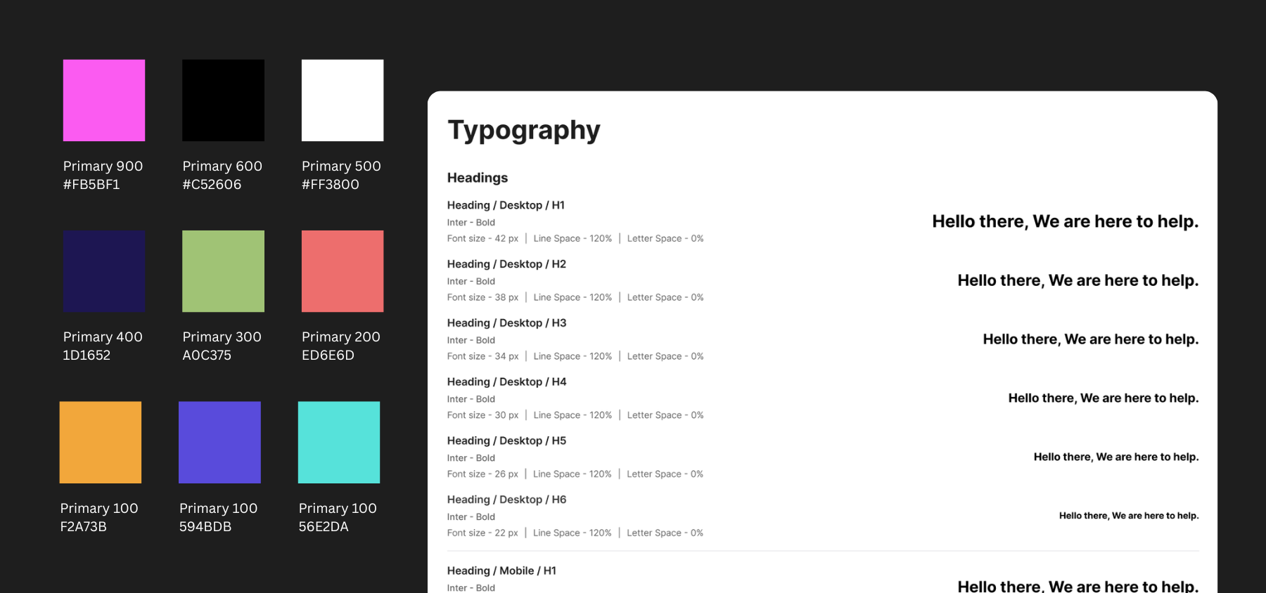 Design elements encompassing typography, colors, and styling rules tailored for SaaS dashoard density