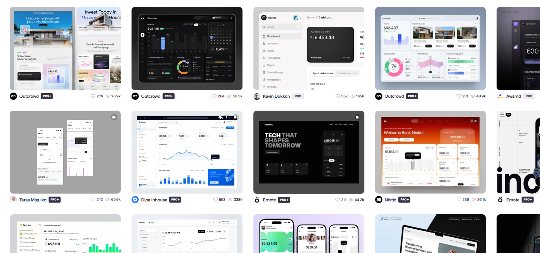Moodboard of dashboard UI inspiration gathered from various SaaS products during the visual research phase